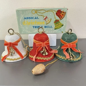 Vintage Appeso Musicale Natale Tripla Campana Suona Silent Night Giappone Scatola Orig - Foto 1 di 21