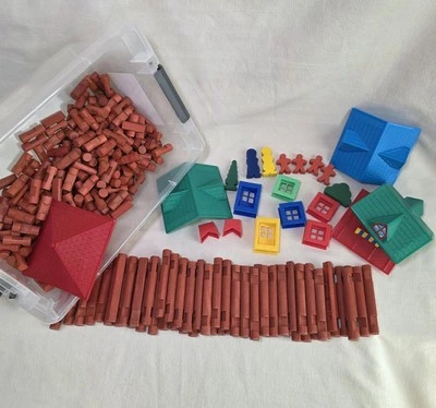 Lote grande de troncos Playskool Lincoln de 4,5" y 1" troncos techo ventanas puertas personas árboles  Foto 1 de 4