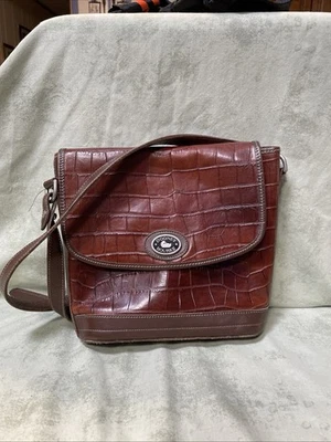 Bolso Bandolera Dooney And Bourke Vintage Cuero Marrón Repujado Cocodrilo Foto 1 de 4