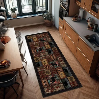 Alfombra de corredor vintage 2x6, buffalo a cuadros Lodge Bear Moose Deer Country, cabina salvaje... Foto 1 de 4