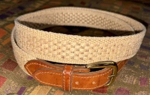 Natural Basket Weave Pattern Belt With Leather Buckle Size 40 - Afbeelding 1 van 6