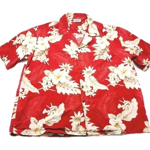 Pacific Legend Hawaiian Shirt 3XL Plumeria Hibiscus Flowers Floral Red White - Picture 1 of 9