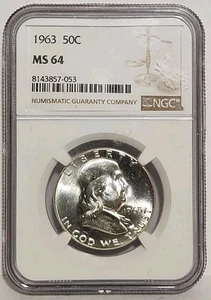 Franklin Half Dollar 1963 graded MS 64 by NGC - Picture 1 of 4