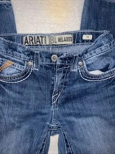 Ariat Jeans Boys Sz 10 Blue B4 Relaxed Boot Cut Adjustable Waist Dark Wash Denim - Picture 1 of 5