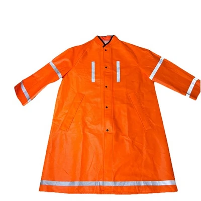 Long Raincoat Jacket XL High Visibility Reflective Fire Retardant Orange USA - Image 1 of 4