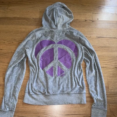 Sudadera con Capucha Victorias Secret ROSA Terciopelo Cremallera Talla M Y2K Brillo Signo de Paz Corazón Foto 1 de 4