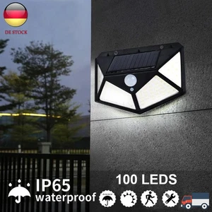 100 LED Solarleuchte mit Bewegungsmelder Außen Solarlampe Strahler Fluter Garten - Bild 1 von 10