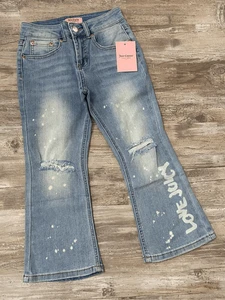Juicy Couture Kids Kick Flare Jeans Mid Rise Crop Denim Distressed Girls Sz 8 - Picture 1 of 7