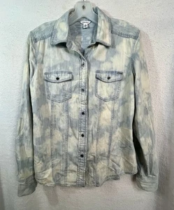 Calvin Klein Women’s LS Shirt Denim Chambray Lt Blue White M  Buttons Pockets - Picture 1 of 7