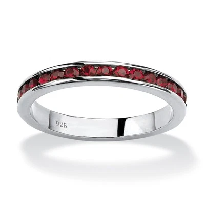 Simulated Birthstone Silver Eternity Band - Image 1 of 4