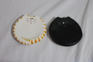 2 Small Ceramic Cat Mini Tea Bag/Trinket Dishes, AUGUST CERAMICS - Picture 1 of 2