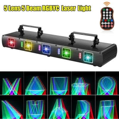 LED 5 Lens 5 Beam RGBYC Party DJ Laser Stage Light w/Remote Projector DMX Disco - Image 1 of 4