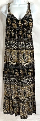 Винтажный R & K размер 12 графический оборки ярусный завышенной талией макси платье с подкладкой бюстгальтер штабы - Изображение 1 из 4