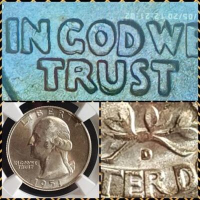 1951 D WASHINGTON QUARTER DOUBLE DIE DDO NGC MS65 see photos. T5546 - Image 1 of 4