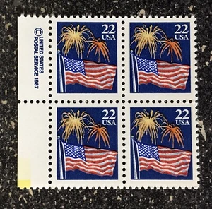 1987USA #2276 22c Flag Fireworks From Sheet - Copyright Block of 4 (#1111) mint - Picture 1 of 1