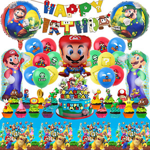 Mario Birthday Party Supplies, Birthday Decorations Set Include Banner Balloons