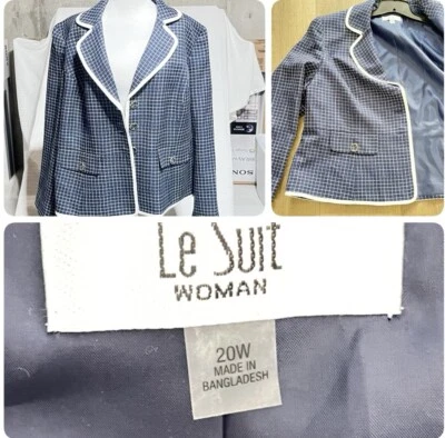 Blazer Le Suit Mujer 20W 3 Botones Cuadros Índigo Blanco Forrado Carrera Nuevo con Etiquetas $310 Foto 1 de 4