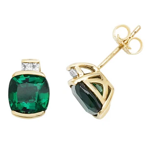 Stud Earrings 9ct Gold with Cultured Emerald, Cultured Sapphire - 10mm*7mm - Picture 1 of 1