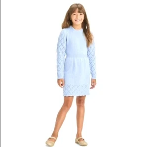 NWT Cat & Jack Baby Blue Girls Sweater Dress Size Medium 8 - Picture 1 of 12