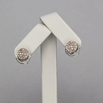 Pendientes Omega de diamantes redondos de 0,75 quilates de oro rosa blanco de dos tonos de 14 k Foto 1 de 4