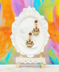 14K Gold Crown Earring, Princess Gold Earring, Gold Pearl Earring, Birthday Gift - Picture 1 of 8