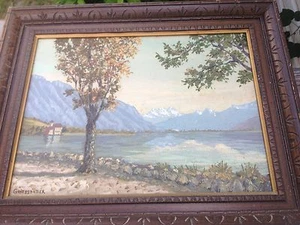 Original Painting by Kurt Griesshaber Fall Landscape Lake House Mountains  - Picture 1 of 7