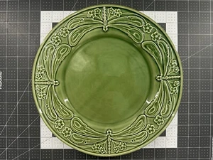 Cost Plus World Market Dragonfly Green Majolica 12.25" Extra Large Dinner Plate - Picture 1 of 10