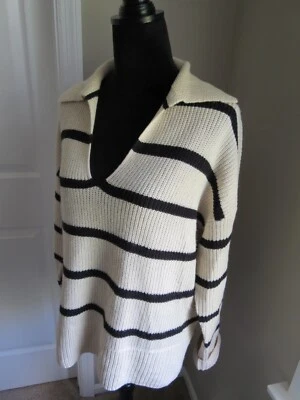 НОВЫЙ БЕЗ ЯРЛЫКОВ RD СТИЛЬ ГЛУБОКИЙ V-ОБРАЗНЫМ ВЫРЕЗОМ БЕЖЕВЫЙ И ЧЕРНЫЙ В ПОЛОСКУ ШЕЙКЕР ВЯЗАНЫЙ СВИТЕР РАЗМЕР БОЛЬШОЙ - Изображение 1 из 4