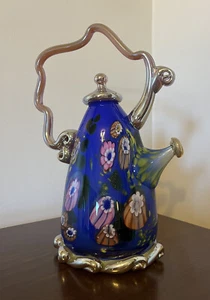 Rare Paul Counts Art Glass Oblong Blue Gold Millefiori Teapot Sculpture Signed - Picture 1 of 18
