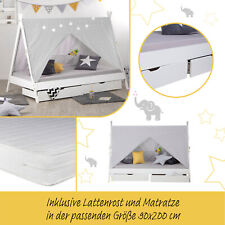 Hausbett Tipi 90x200 Kinderbett Matratze 2er Set Bettkasten Vorhang Homestyle4u