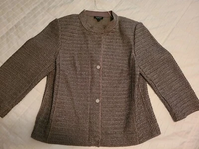 ¡NUEVO SIN ETIQUETAS! ¡Tela tipo rafia! Chaqueta marrón/tostada WORTH NEW YORK talla Pequeño Foto 1 de 4