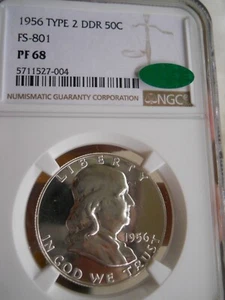 1956 Franklin Half Type 2 DDR FS 801 NGC PF68 CAC Blast White PR68 The Big One - Picture 1 of 6