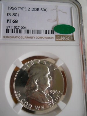1956 Franklin Half Type 2 DDR FS 801 NGC PF68 CAC Blast White PR68 The Big One - Image 1 of 4