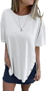 Womens Short Sleeve T Shirts Summer Tops Crew Neck Side Split Casual Loose Fit T - Picture 1 of 5
