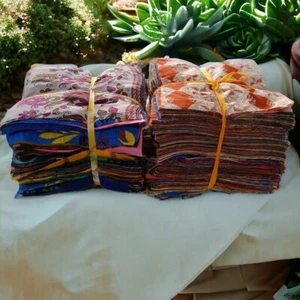 Indian Vintage 25 Pc Of Recycle Silk Sari Remnants/Fabric 8"X8" Fabric Scraps - Picture 1 of 5