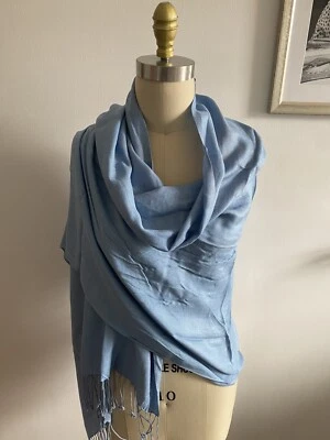 Bijoux Terner Pashmina Scarf Shawl Wrap Baby Blue Fringe India Large 32” W x 80” - Image 1 of 4