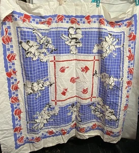 Vintage tablecloth with cooks and waitresses dancing 52” x 52” - Picture 1 of 9