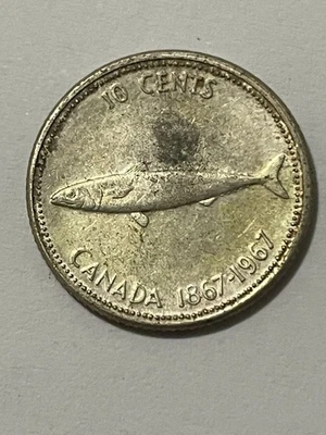 👀CANADA 1967 10 CENTS SILVER COIN HIGH GRADE SCARCE 👀 - Image 1 of 2