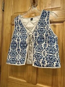SHEIN Precioso Chaleco Estampado Azul y Crema con Cierre de Cinta/Corbata de Gamuza Talla S - Imagen 1 de 8