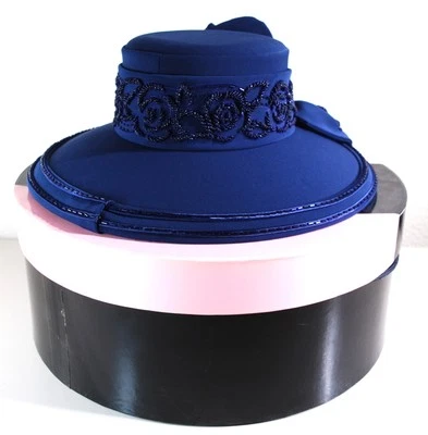 Sombrero Derby Iglesia Vintage CHAMPAGNE ITALY Azul Marino Para Mujer (2436B) NUEVO CON CAJA Foto 1 de 4