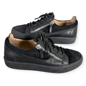 Giuseppe Zanotti Trainers Mens UK 9 Black Leather Suede Shoes Double Zip Lace Up - Picture 1 of 15