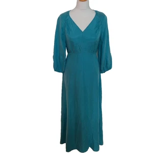 M&S Autograph UK 10 Aqua Blue V Neck Belted Silky Cupro Rich Midi Dress BNWT - Bild 1 von 11