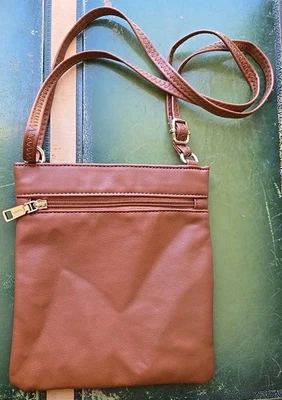 NWOT Faux Leather Crossbody Purse Shoulder Bag Small 7 3/4" X 8 1/2" Brown - Image 1 of 4
