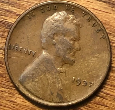 1937 Lincoln Wheat Cent Woody Improper Alloy Mix Error Unique Eye Appeal Coin - Image 1 of 4