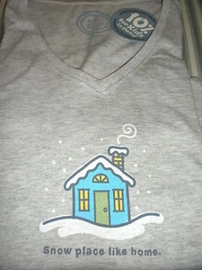NWT!! WOMENS L/S CRUSHER V-TEE- WINTER COTTAGE.."SNOW PLACE LIKE HOME" (L) - Picture 1 of 1
