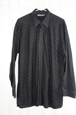 Camisa de vestir informal John Henry para hombre talla XL puntada negra a rayas LS botón delantero  Foto 1 de 3