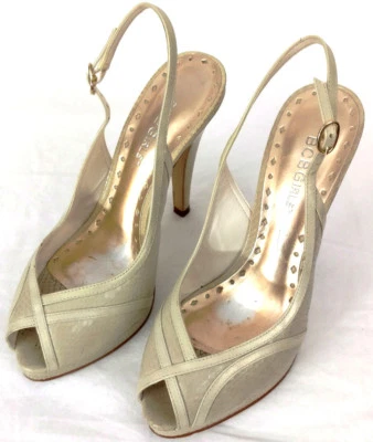 BCBGirls Womens Shoes Heels Sz 7 Ivory Cream Leather Snakeskin Strappy Buckle - Image 1 of 4