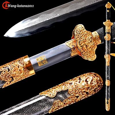 104CM Masterpiece Clay Tempered Damascus Steel Chinese Qing Dynasty Jian清剑 Sword - Image 1 of 4