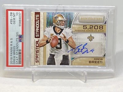 2018 Drew Brees  Rookies &stars AUTO STATISTICAL  #2/10 PSA 10 GEM MINT POP 1 - Image 1 of 4