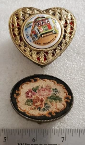 Vintage Gold Tone Small Embroidered Trinket Box with Free San Francisco Box - Picture 1 of 8